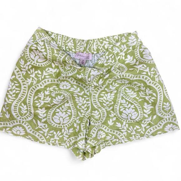 Philosophy Pants - Philosophy Green White Linen Shorts Beach‎ Resort Summer Floral Boho SP